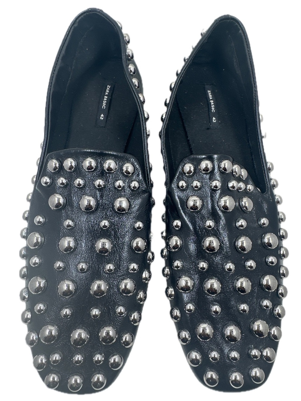 Zara Black Leather Loafer Silver Studded Penny Loafers EU 42